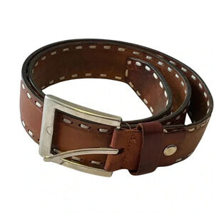 Men’s Brown Leather Belt with  Silver Buckle